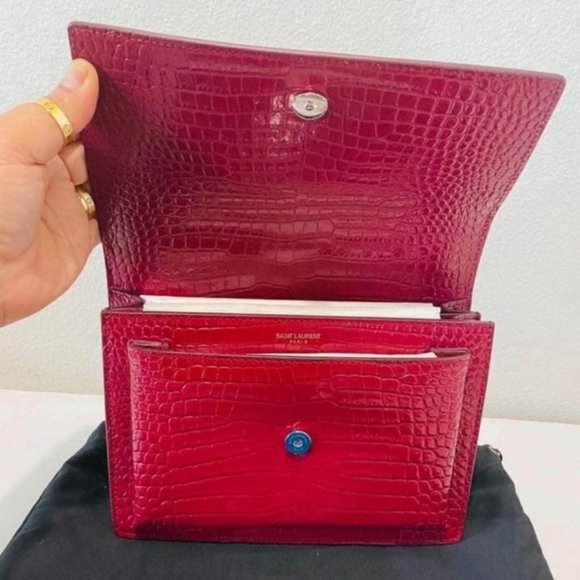 New YSL SUNSETMedium Red Croc black Crossbody Bag - Picture 10 of 14